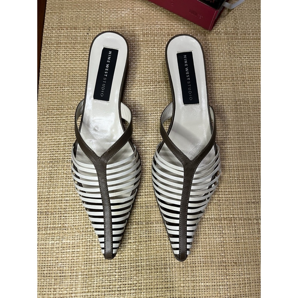 Nine West Studio Size 7M Leather Kitten Heels Slip On Mules Y2K